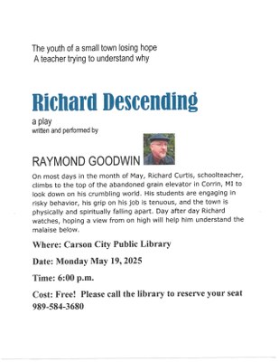 flyer for Richard Descending program with picture of Raymond Goodwin